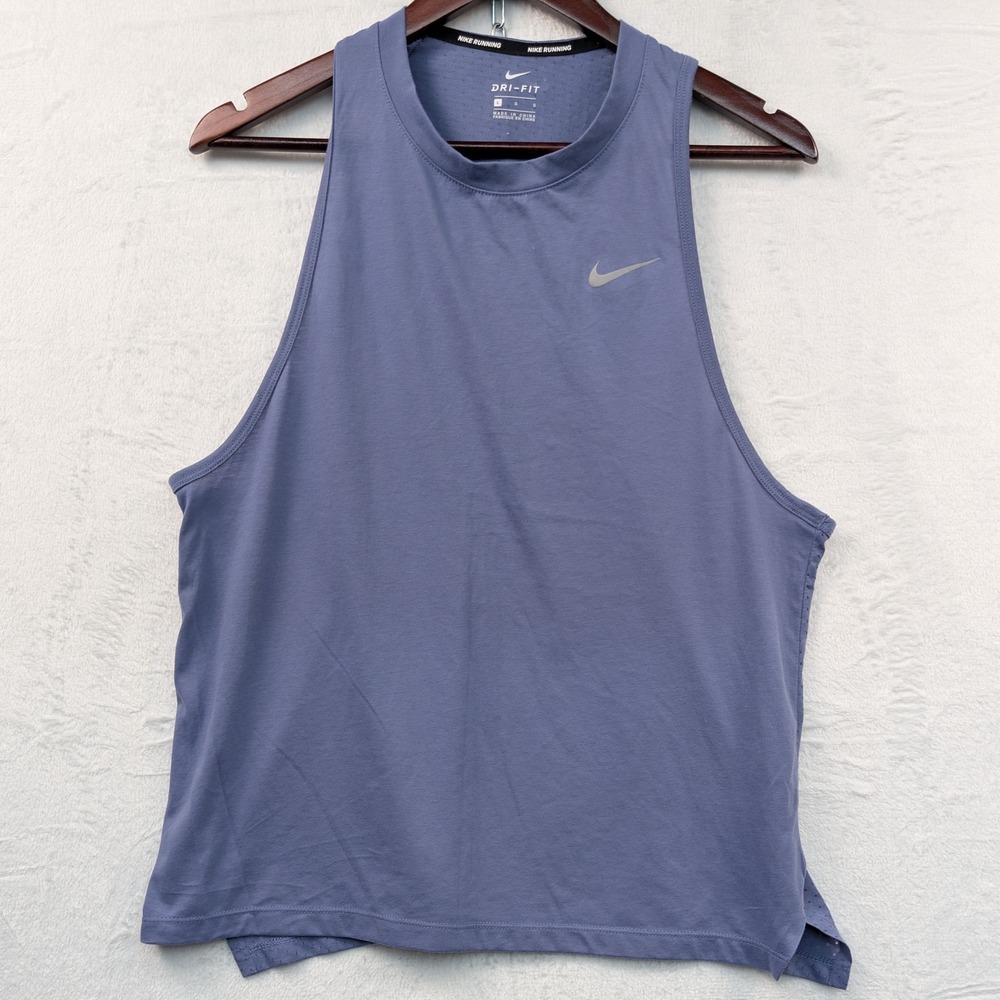 Nike Tank Top Women's Large Blue Dri-FIT Running Activewear Reflective Sporty